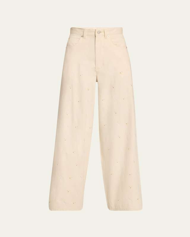 Embroidered Classic Wide Leg Pants